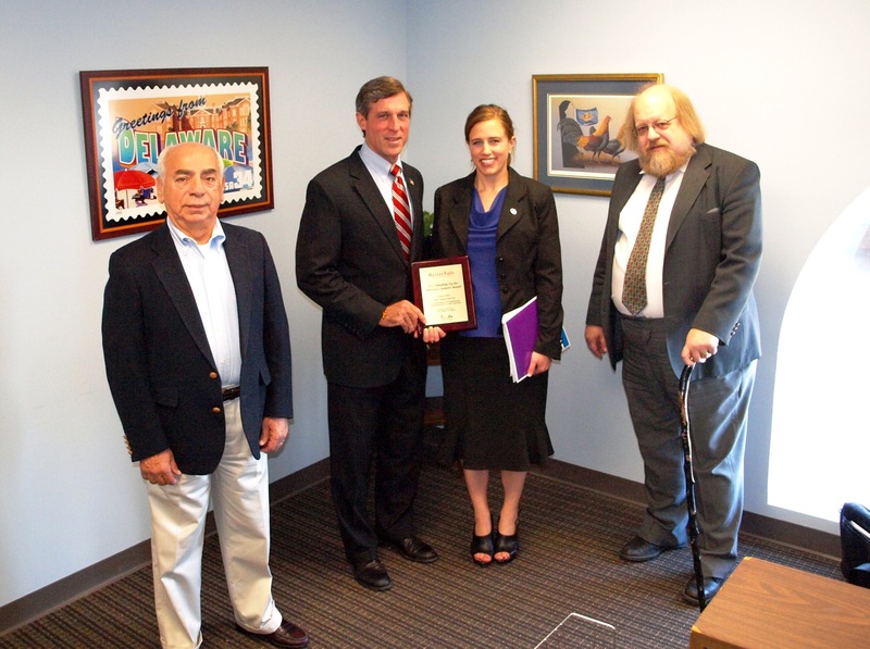 Pictured (l-r) are Henry Alisa, Alzheimer’s Association Ambassador to Congressman Carney; Congressman John Carney; Katie Macklin, executive director Alzheimer’s Association Delaware Valley Chapter; Rev. Robert Hall, executive director, Delaware Ecumenical Council on Children and Families. SOURCE SUBMITTED